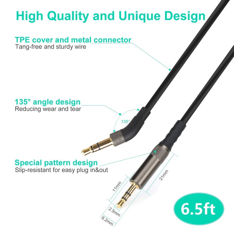 Mr Rex 6.5 Feet 3.5mm to 2.5mm Male Headphone Replacement Cable, Upgrade Audio Aux Cord Wire Compatible for Bose 700 QC45 QC35II QC35 QC25 Headsets/JBL and iPhone Galaxy Xiaomi Redmi Smartphones - Image 3